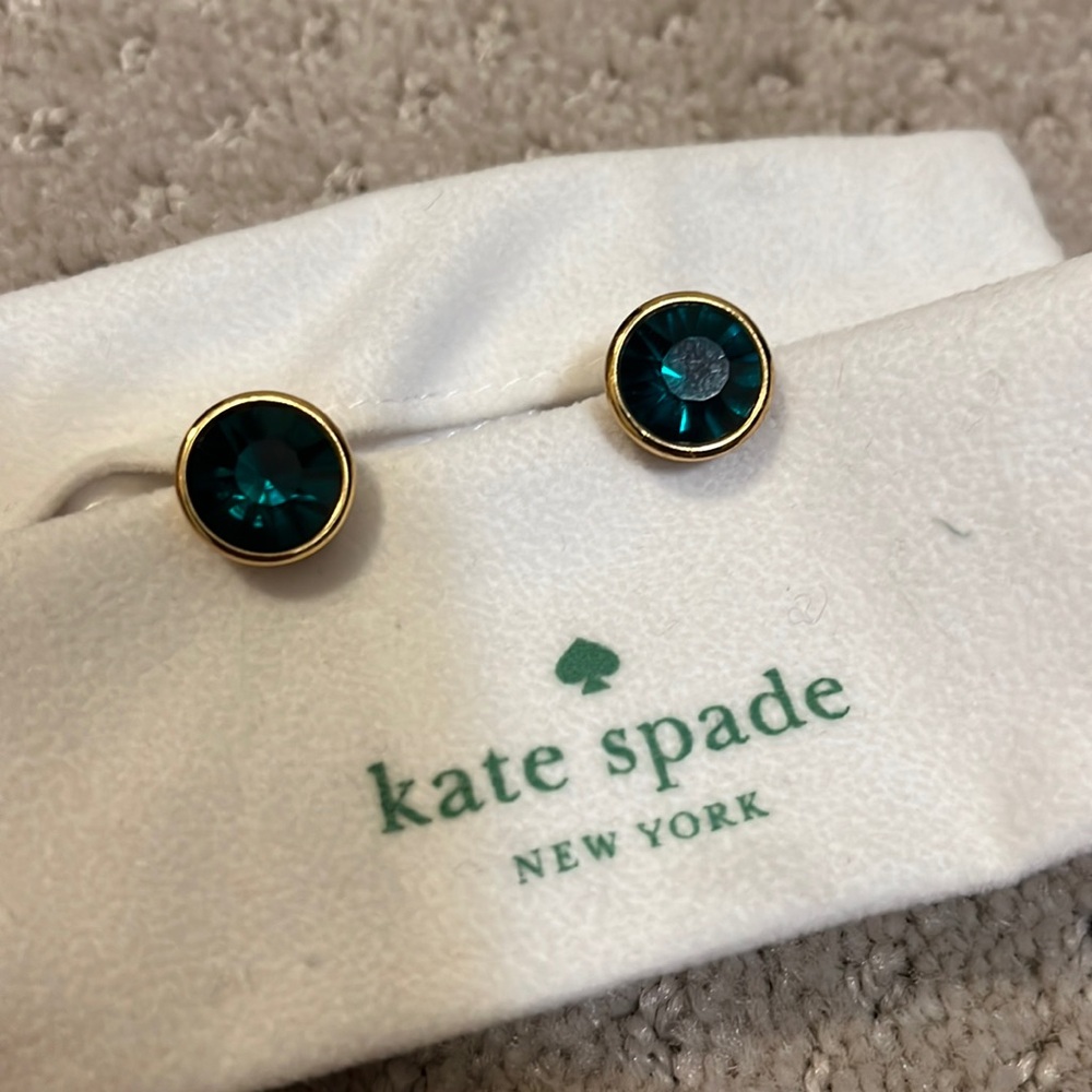 Kate Spade Gem Stud Earrings Green Gold
